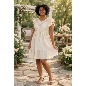 Girls SHEIN Cream Embroidered Dress Size 16Y Flutter Sleeve Boho Easter